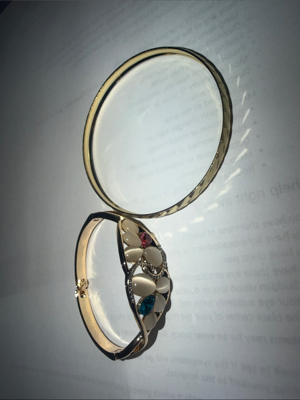 Gold-tone Women's Bracelet Set with Cream Inlay and Multicolor Stones